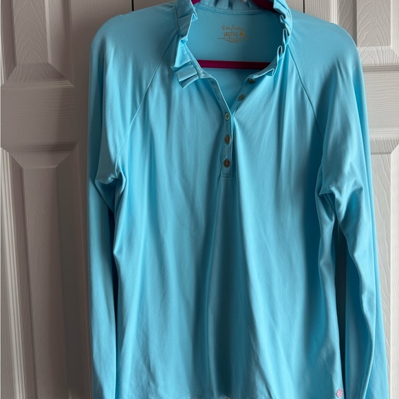 EUC LILLY PULITZER Bali Blue Meryl Nylon Pique Polo UPF 50+ Long-Sleeve Size XL - Picture 4 of 10